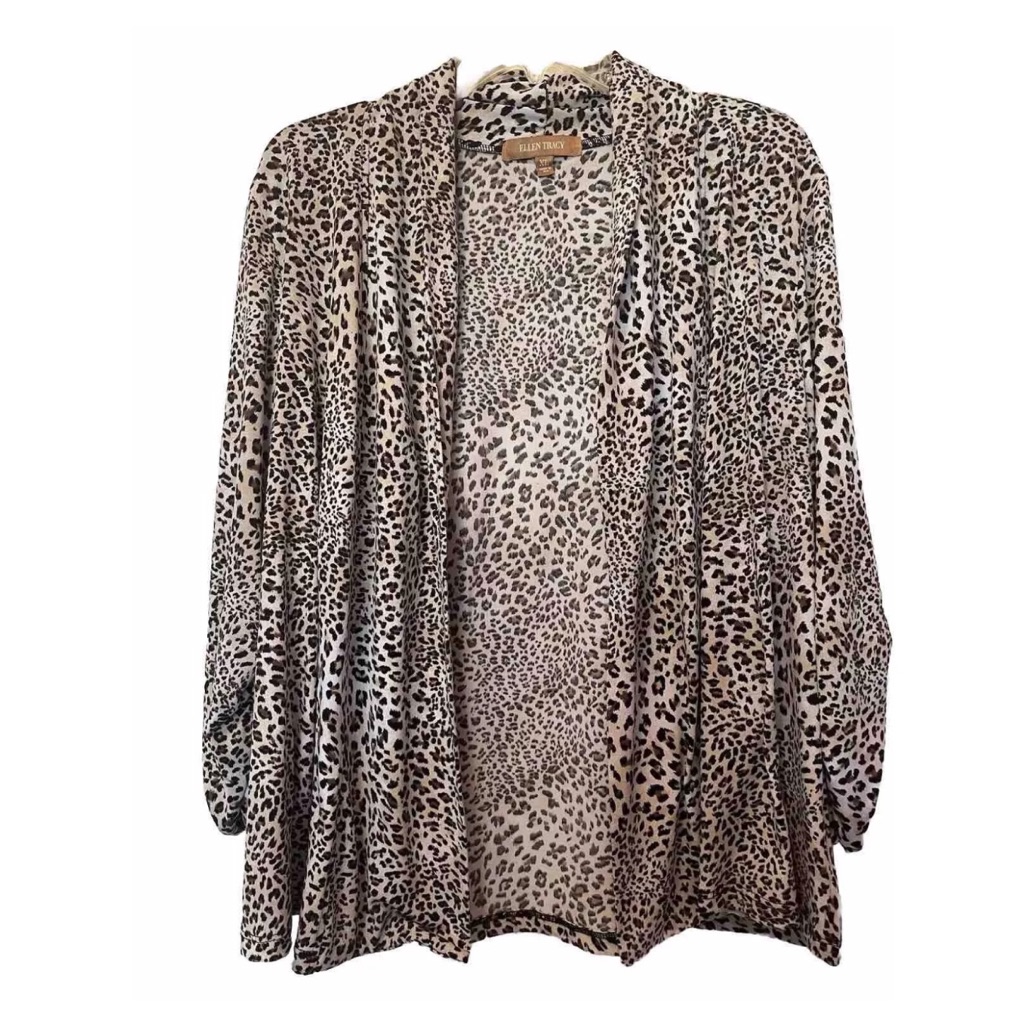Ellen Tracy Leopard Print Over Shirt Blouse Sweater Size Xl